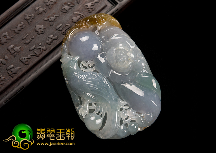 冰种紫罗兰黄翡缅甸翡翠A货富贵双喜挂件