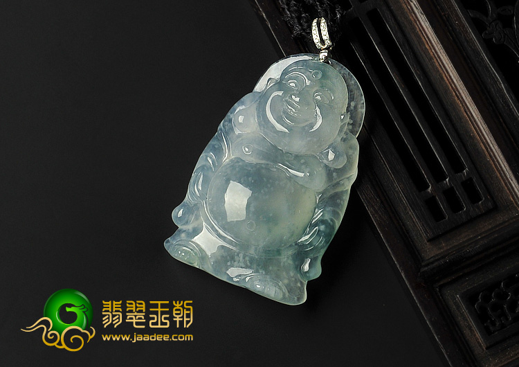 冰种飘花缅甸翡翠A货玉佛挂件