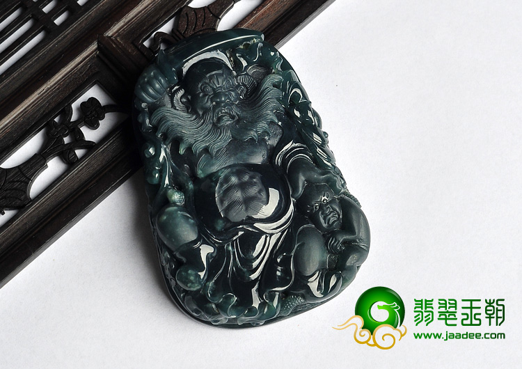 冰种蓝水缅甸翡翠A货钟馗挂件