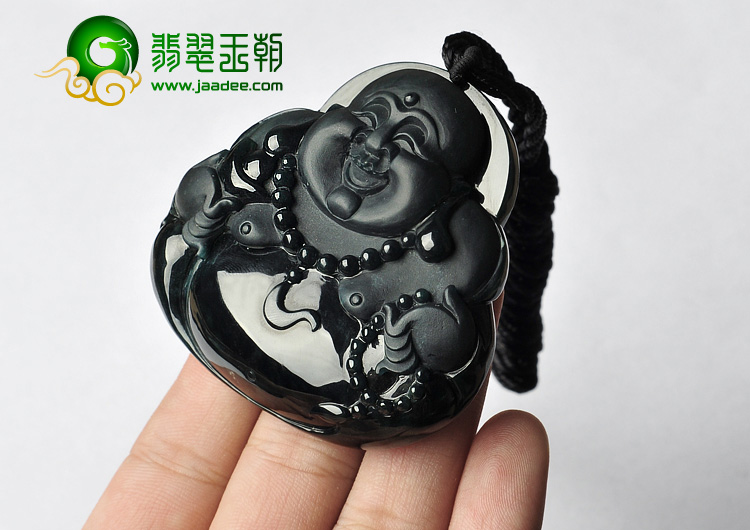 冰种墨翠缅甸翡翠A货玉佛挂件
