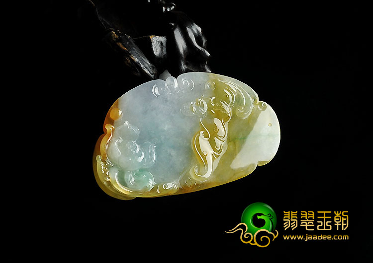 糯冰种黄加绿缅甸翡翠A货如意挂件