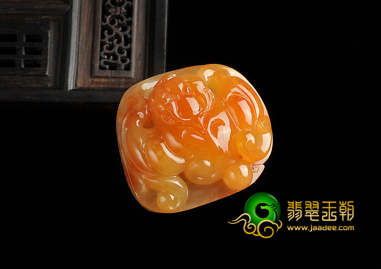 糯冰种红黄翡缅甸翡翠A货福在眼前挂件