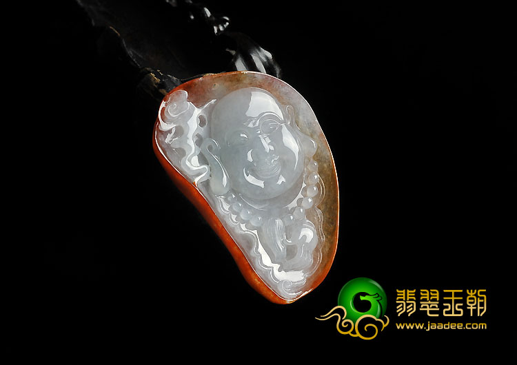 糯冰种红黄翡缅甸翡翠A货佛头挂件