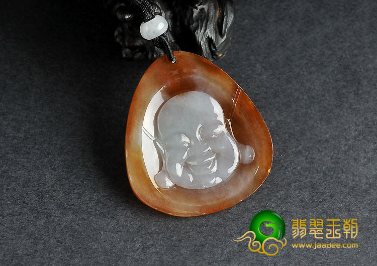 冰种红黄翡缅甸翡翠A货佛头挂件