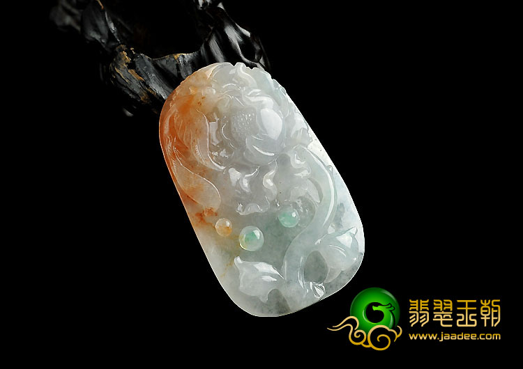 糯冰种黄加绿缅甸翡翠A货富贵花开挂件