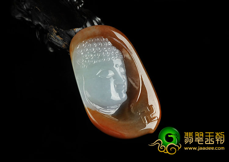 糯冰种红黄翡缅甸翡翠A货释迦牟尼头挂件