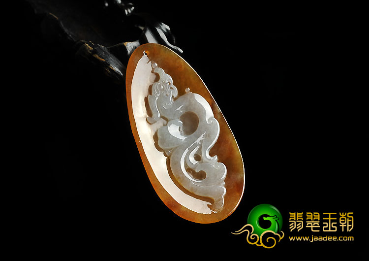 冰种黄翡缅甸翡翠A货龙凤呈祥挂件