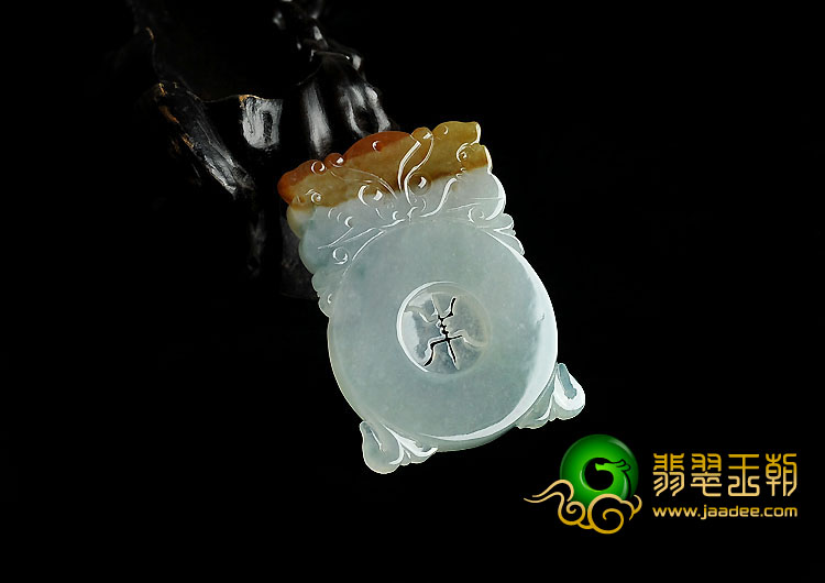 冰种红黄翡飘花缅甸翡翠A货福在眼前挂件