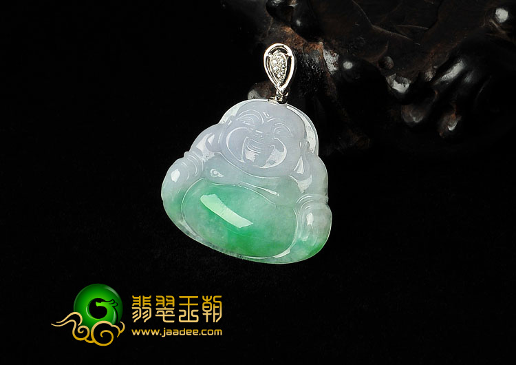 糯冰种白底青缅甸翡翠A货玉佛挂件