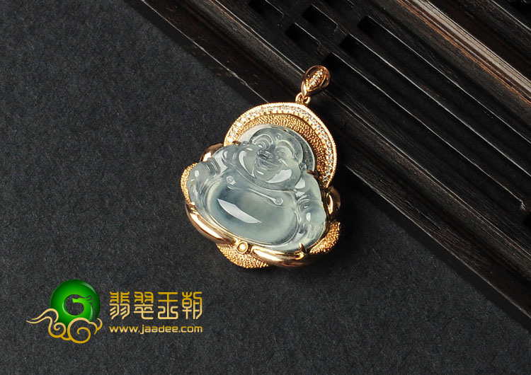 冰玻种缅甸翡翠A货镶玫瑰金玉佛胸坠（真钻）