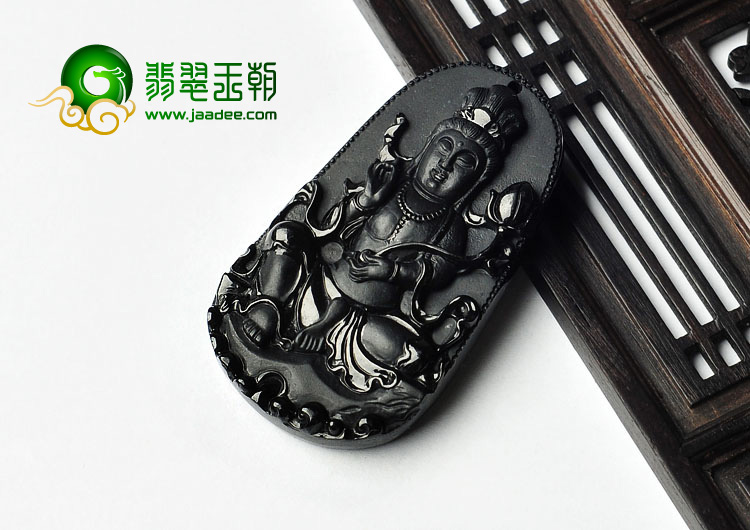 细糯种墨翠缅甸翡翠A货观音挂件