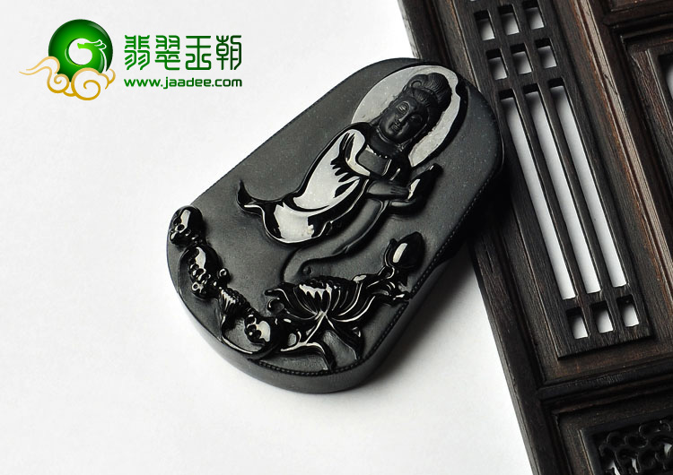 细糯种墨翠缅甸翡翠A货观音挂件
