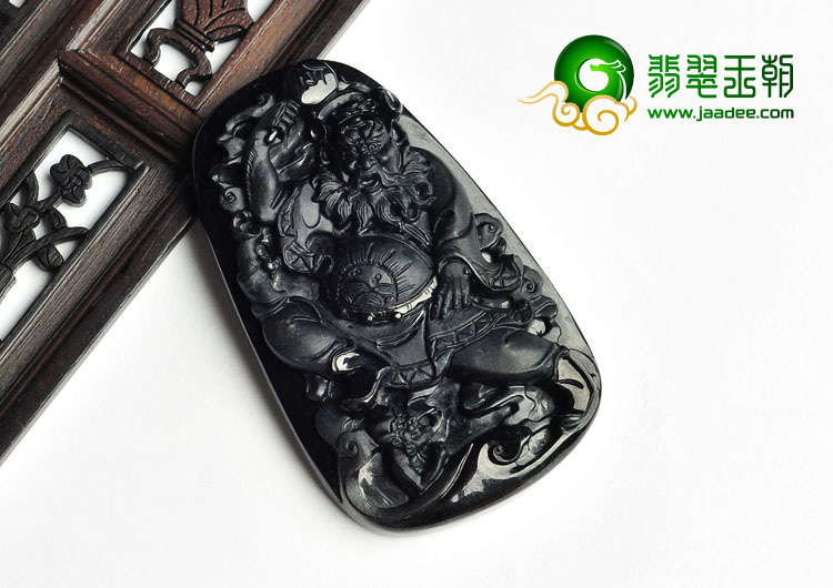 细糯种墨翠缅甸翡翠A货钟馗挂件