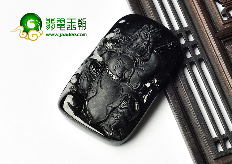 细糯种墨翠缅甸翡翠A货关羽挂件