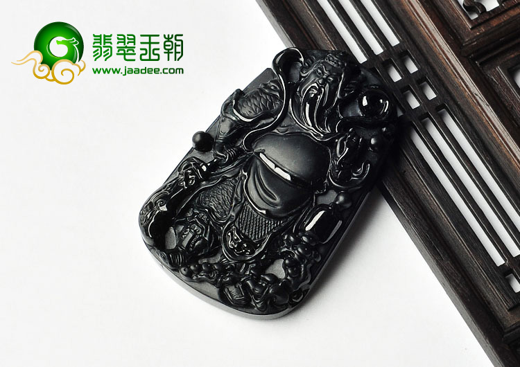 细糯种墨翠缅甸翡翠A货关羽挂件