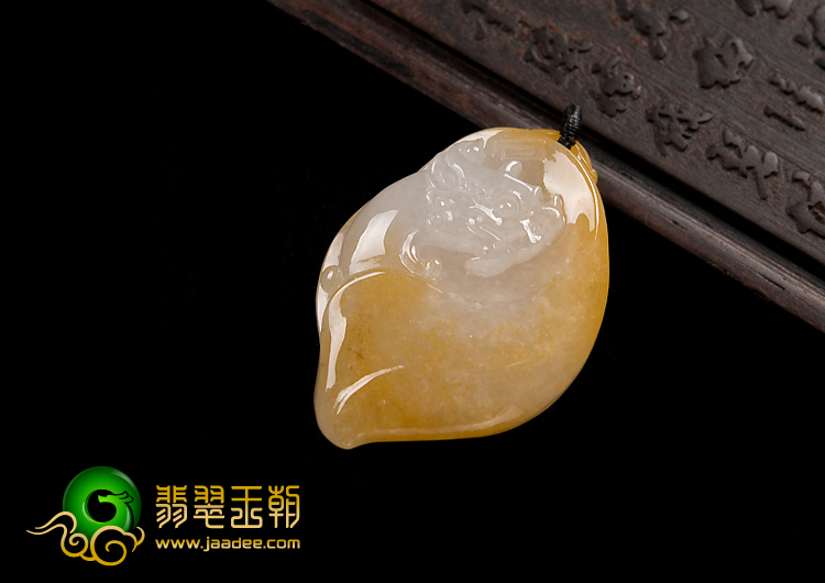 糯冰种黄翡缅甸翡翠A货龙凤呈祥挂件