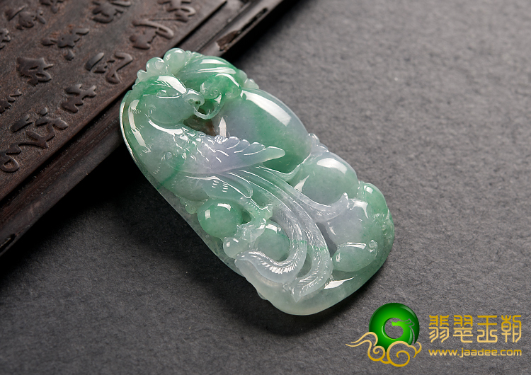 糯冰种春带彩缅甸翡翠A货凤凰如意挂件