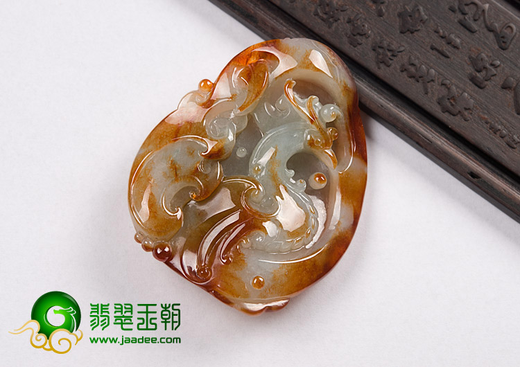 糯冰种红黄翡缅甸翡翠A货有凤来仪挂件