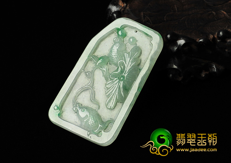 冰种飘花缅甸翡翠A货年年有余挂件