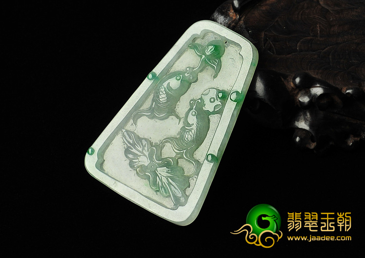 冰种飘花缅甸翡翠A货年年有余挂件