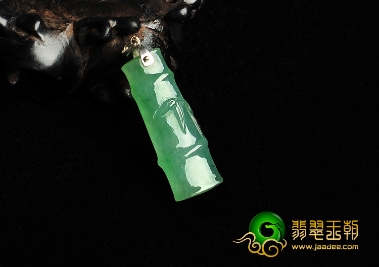 冰种绿晴水缅甸翡翠A货镶金扣节节高挂件