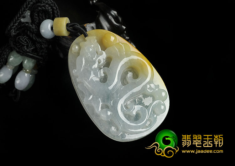 糯冰种黄翡缅甸翡翠A货飞龙挂件