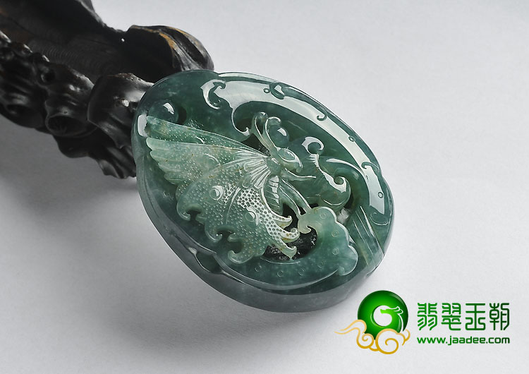 冰种蓝水缅甸翡翠A货蝶恋花挂件