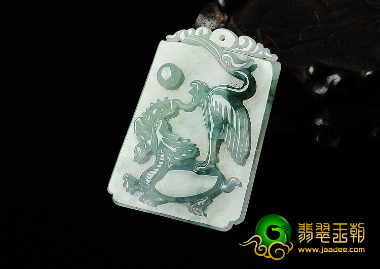 冰种飘花缅甸翡翠A货仙鹤挂件