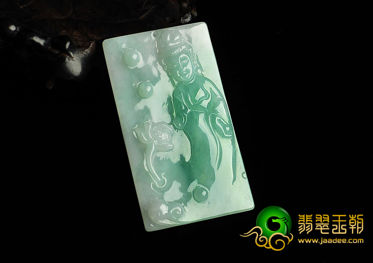 糯冰种白底青缅甸翡翠A货观音挂件
