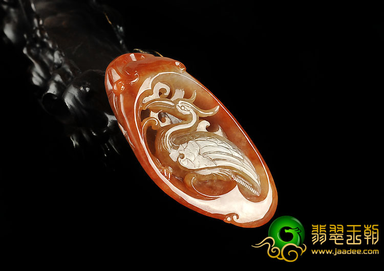 糯冰种褐红翡缅甸翡翠A货龙凤呈祥挂件
