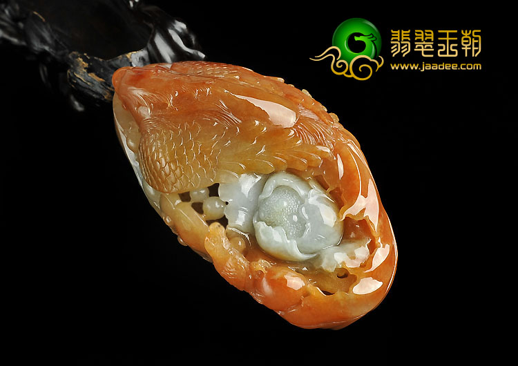 糯冰种红黄翡缅甸翡翠A货花开富贵手玩件