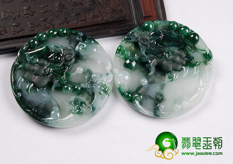 冰种飘花缅甸翡翠A货龙凤呈祥挂件（单价）