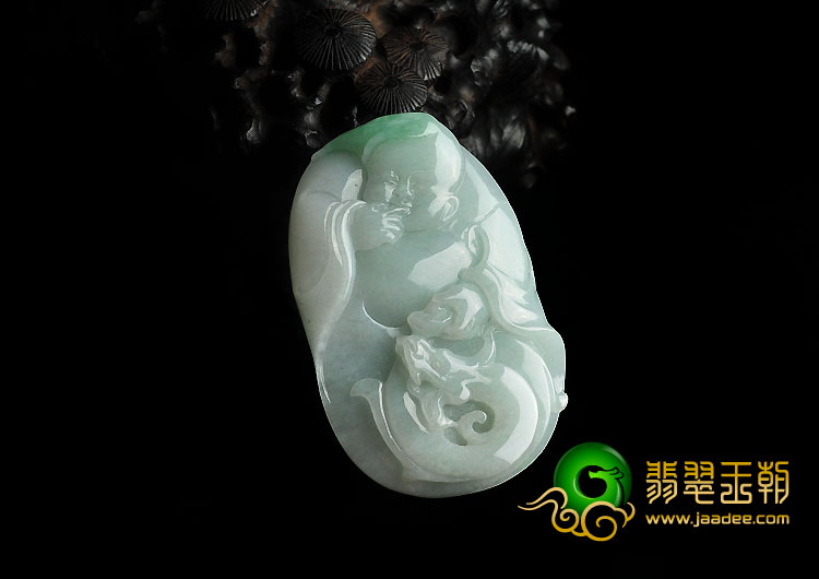 糯冰种略飘翠缅甸翡翠A货望子成龙挂件