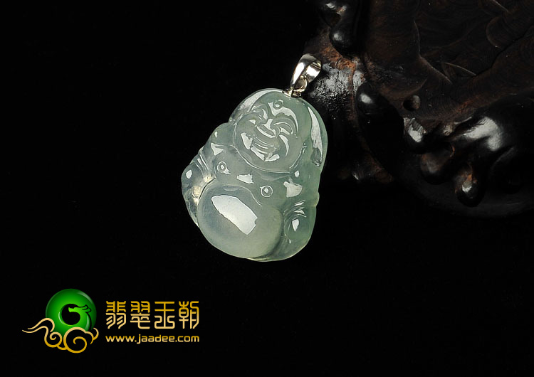 冰种晴水缅甸翡翠A货玉佛挂件（金扣）