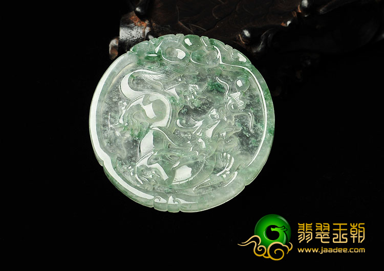 冰种飘花缅甸翡翠A货龙牌挂件