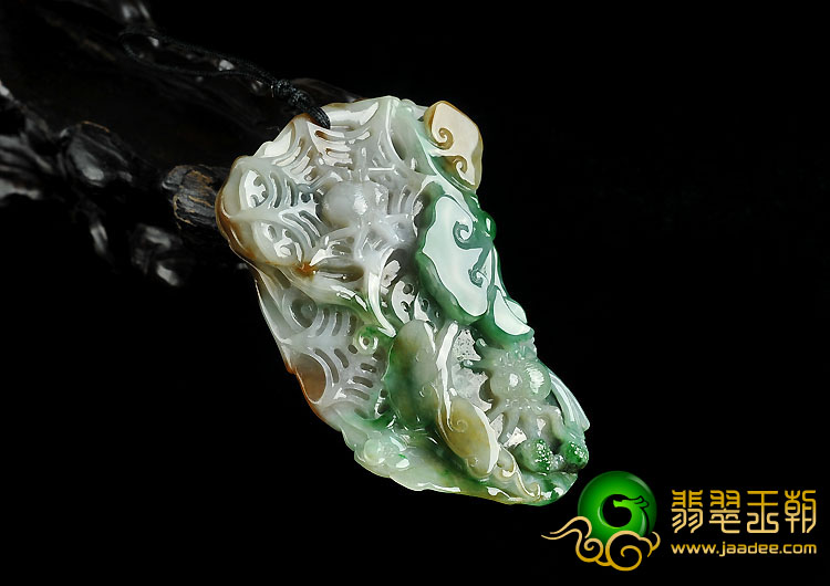 糯冰种黄加绿缅甸翡翠A货一网情深挂件