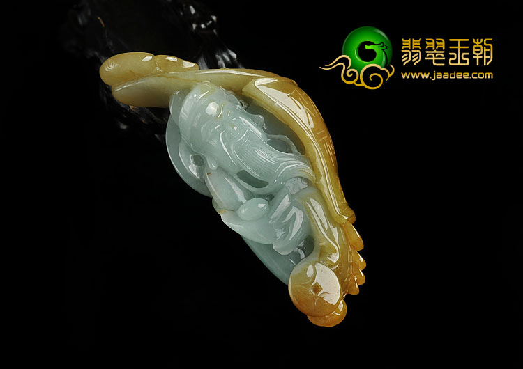 糯冰种晴水黄翡缅甸翡翠A货财神到挂件