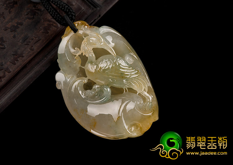 冰种黄翡飘花缅甸翡翠A货一路连科挂件