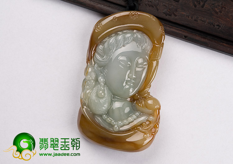 冰种褐黄翡缅甸翡翠A货美少女挂件