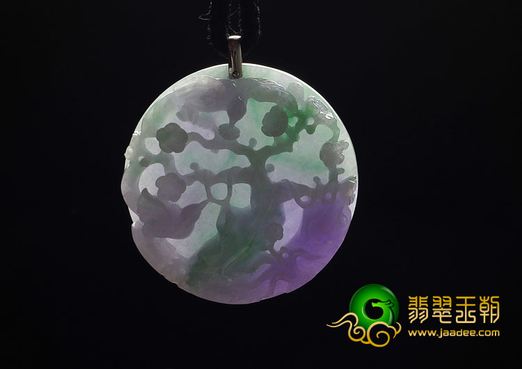 糯冰种春带彩缅甸翡翠A货镶金扣喜上眉梢挂件