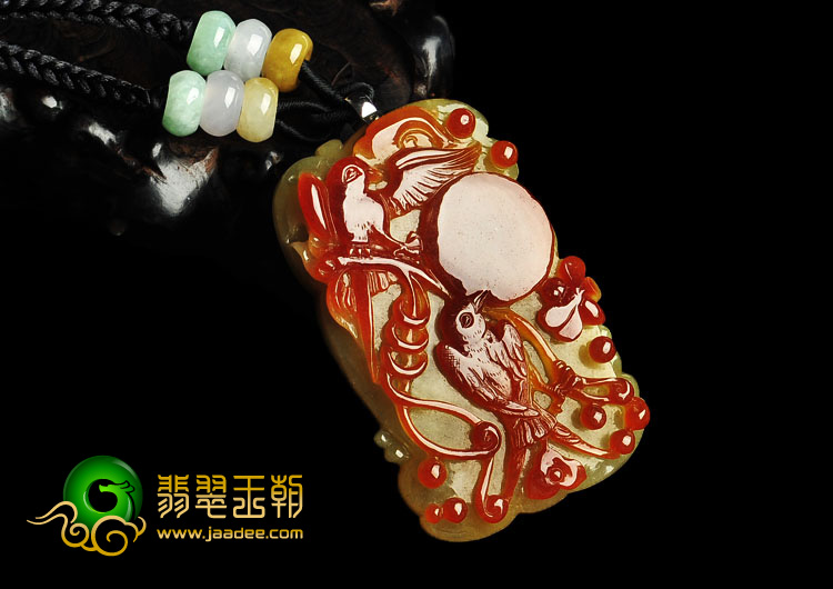 冰种红黄翡缅甸翡翠A货喜上眉梢挂件