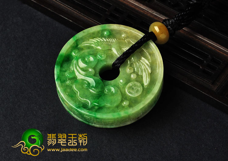 糯冰种黄加绿缅甸翡翠A货凤如意挂件