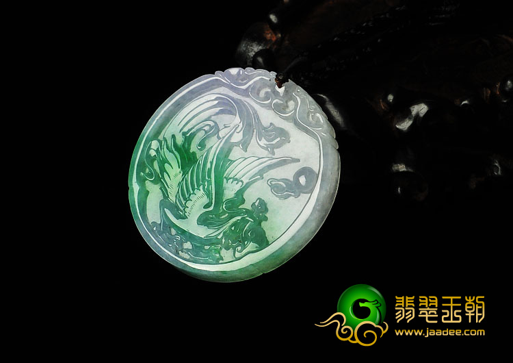 糯冰种淡春带彩缅甸翡翠A货凤如意挂件