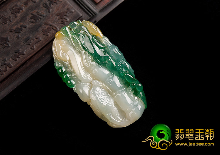 冰种黄加绿缅甸翡翠A货一路连科挂件