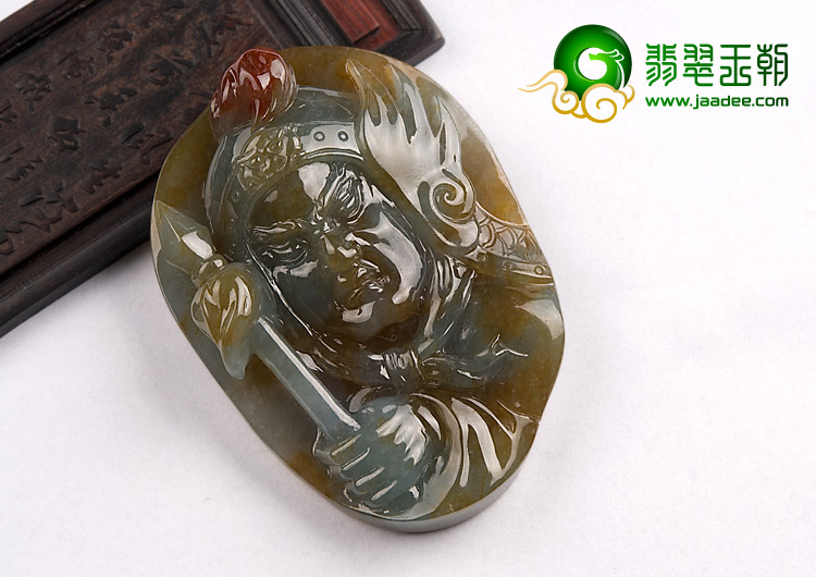 糯冰种三彩缅甸翡翠A货赵子龙将军挂件