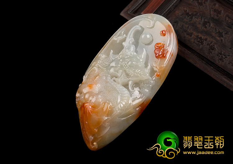 糯冰种飘红花缅甸翡翠A货龙凤呈祥挂件