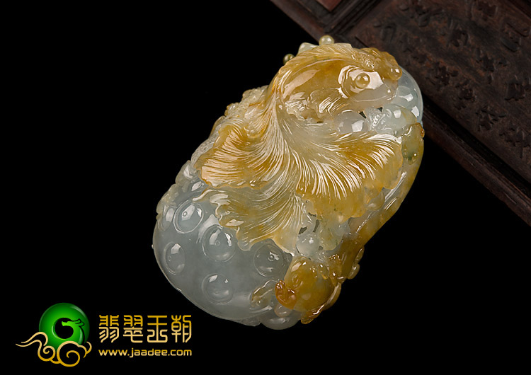 冰种黄翡飘花缅甸翡翠A货金玉满堂挂件/手玩件
