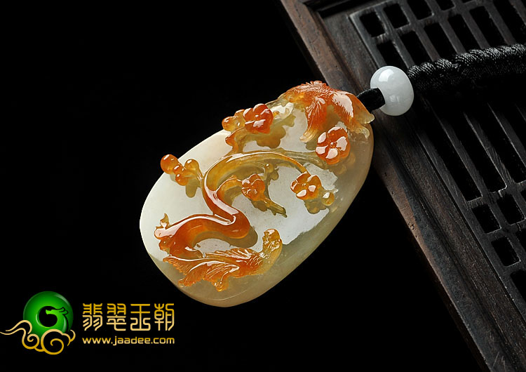 糯冰种红黄翡缅甸翡翠A货喜上眉梢挂件