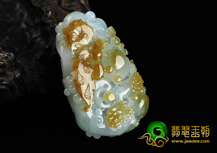 糯冰种黄翡缅甸翡翠A货蝶恋花手玩件