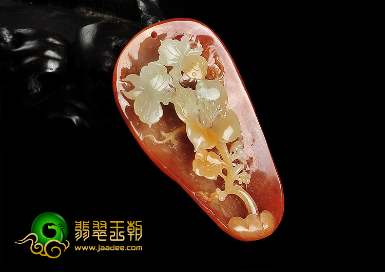 糯冰种红黄翡缅甸翡翠A货蝶恋花挂件